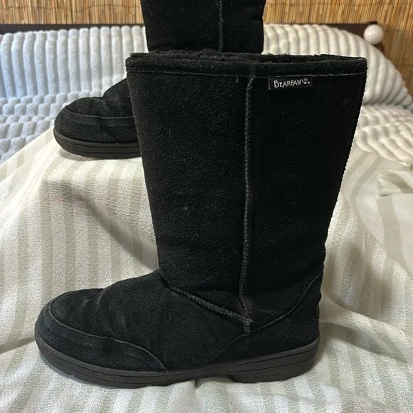 BEAR PAW Black Classic Snow Winter Boots Women’s Size 10 Black Faux Fur Lining - Picture 9 of 16